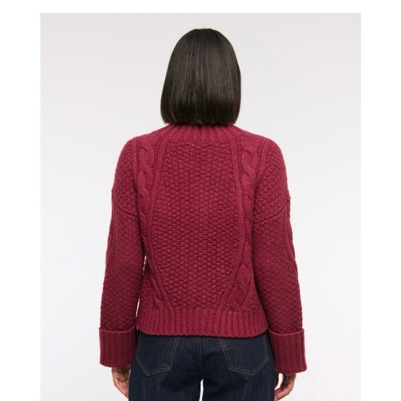 Abercrombie Wool Cable Knit Button Cardigan Sweater Red XS (Runs Large) - Picture 2 of 8